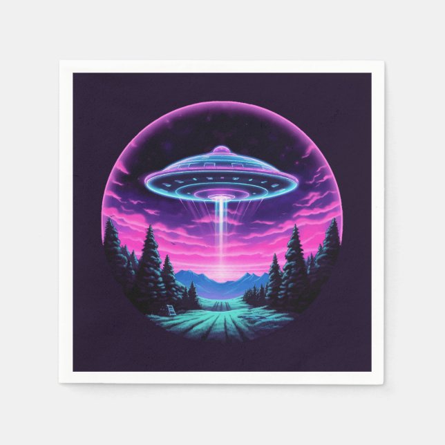 Servilleta De Papel Alien Spaceship Retro Futurista (Anverso)