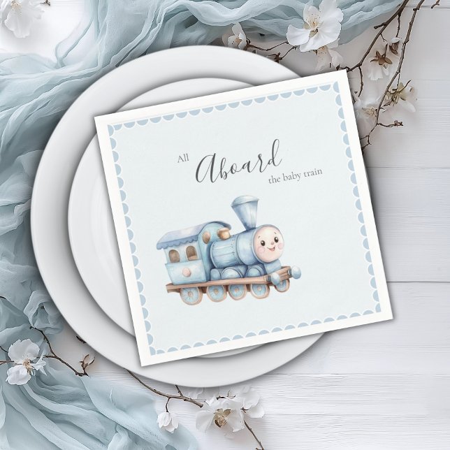 Servilleta De Papel All Aboard the Baby Train Blue Boy Baby Shower (Subido por el creador)