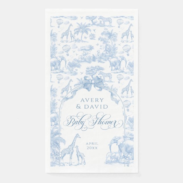 Servilleta De Papel All Blue Toile Safari Animal Baby Shower (Anverso)