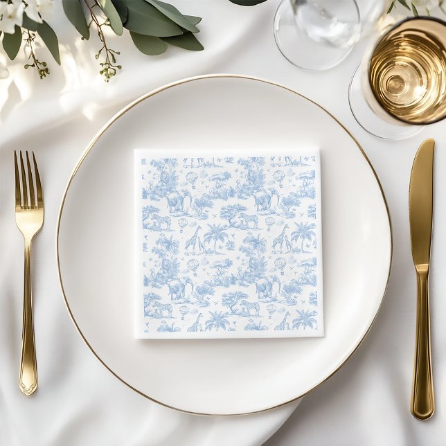 Servilleta De Papel All Blue Toile Safari Animal Baby Shower (Subido por el creador)