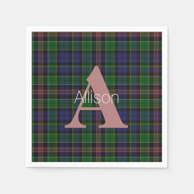 Servilleta De Papel Allison Clan Plaid Monogram Paper Napkins (Anverso)