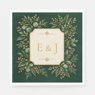 Servilleta De Papel Almuerzo de Boda Personalizado Bosque Verde Dorado