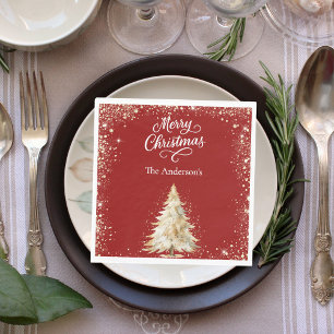 Servilleta De Papel Almuerzo de Navidad con árbol blanco nieve brillo