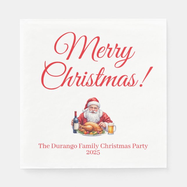 Servilleta De Papel Almuerzo de Navidad con Papá Noel personalizable (Anverso)