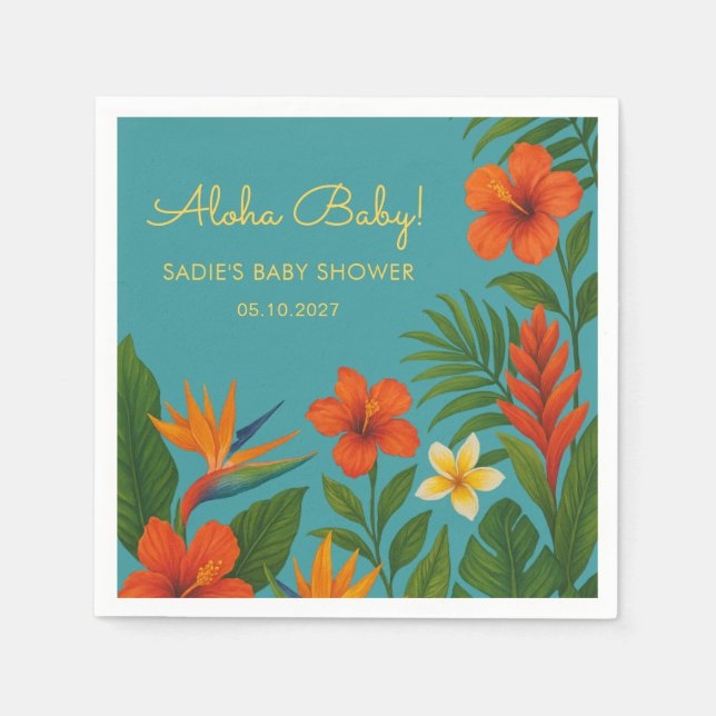 Servilleta De Papel Aloha Baby! Chic Tropical Baby Shower (Anverso)