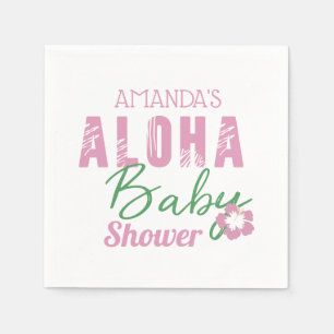 Servilleta De Papel Aloha Baby Rosa y Verde Fiesta Tropical de Bebé Ni