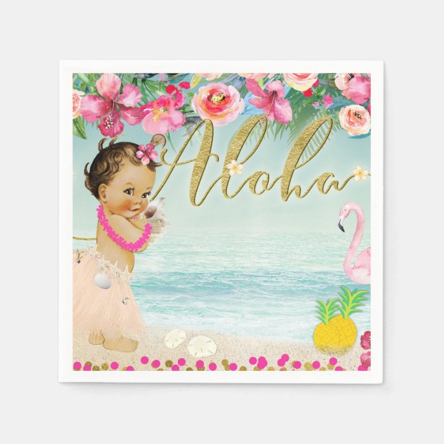 Servilleta De Papel Aloha Baby Shower Hawaiian Beach Retro Fiesta (Anverso)