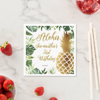 Servilleta De Papel Aloha Birthday Luau Hawaiian Gold Pineapple
