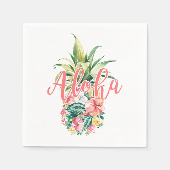 Servilleta De Papel Aloha Fiesta Piña Floral Tropical (Anverso)