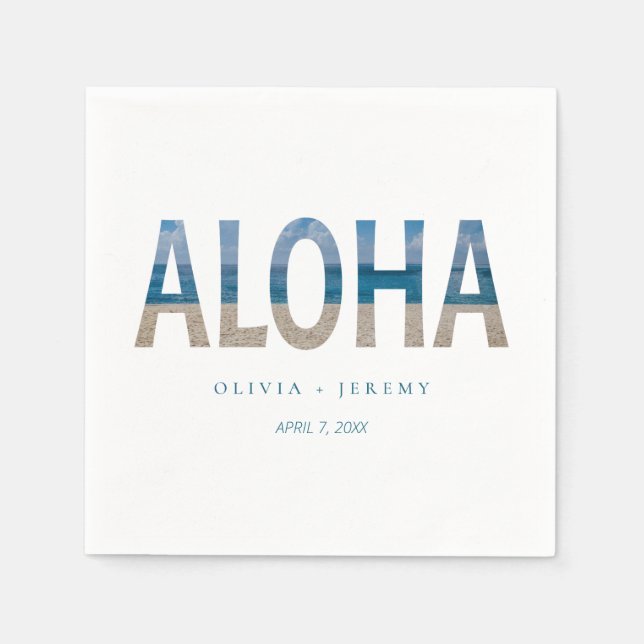 Servilleta De Papel Aloha Hawaii Beach Photo Destination Wedding (Anverso)