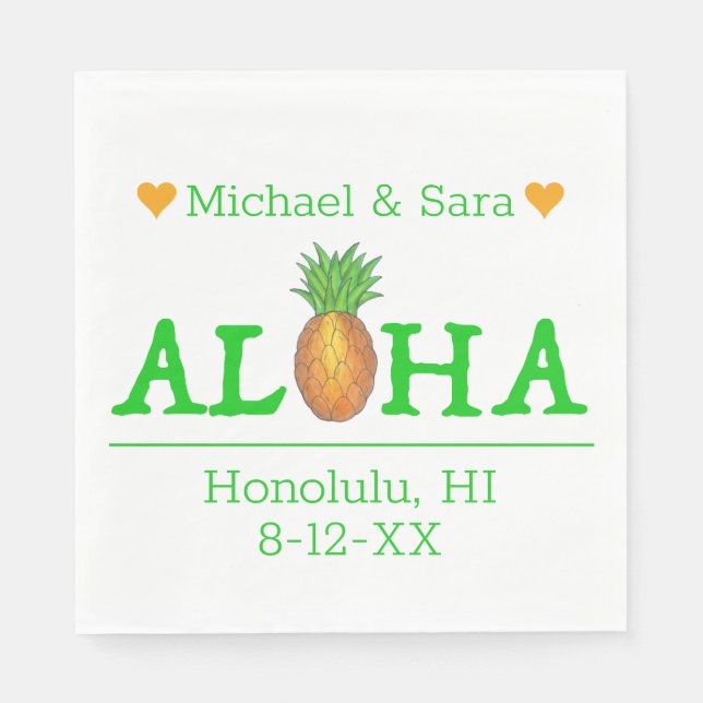 Servilleta De Papel Aloha Hawaii Boda hawaiano de la isla de la piña (Anverso)