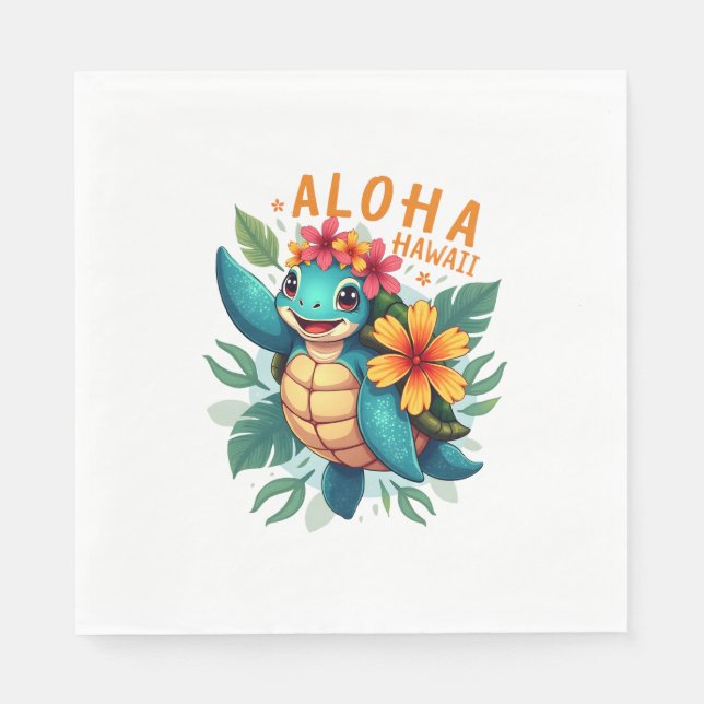 Servilleta De Papel Aloha Hawaii-Shirt Mujeres Chicas de tortugas mari (Anverso)