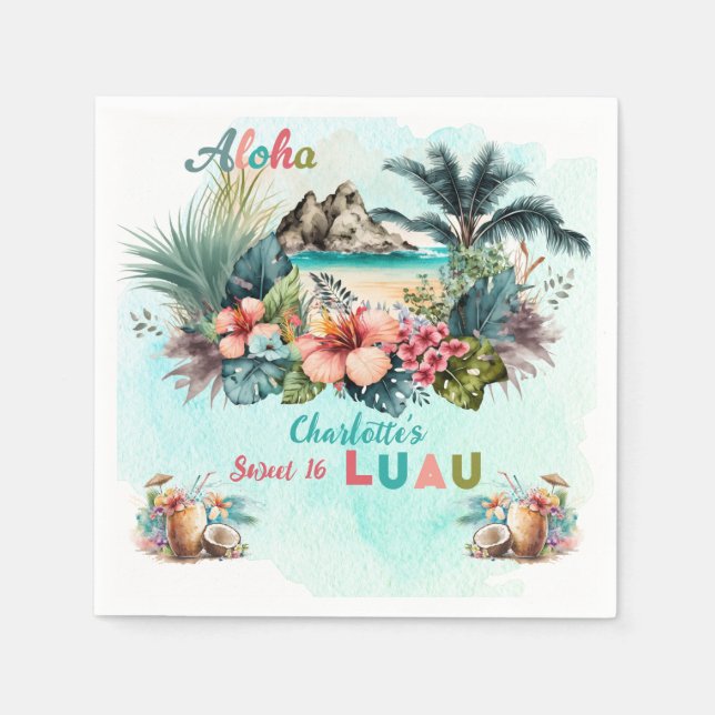 Servilleta De Papel Aloha Luau Tropical Island Beach Sweet 16 Fiesta (Anverso)