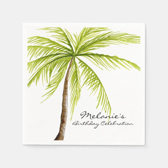 Servilleta De Papel Aloha Palm Tree Island Playa Tropical Cumpleaños (Anverso)