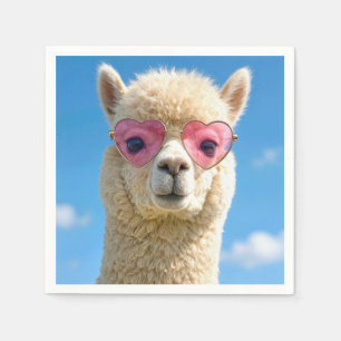 Servilleta De Papel Alpaca con gafas de sol rosadas en forma de corazó