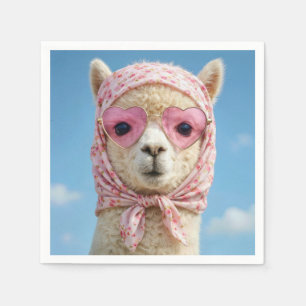 Servilleta De Papel Alpaca con pañuelo en la cabeza y gafas de sol