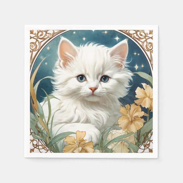 Servilleta De Papel Alphonse Mucha Art Nouveau Kitten (Anverso)