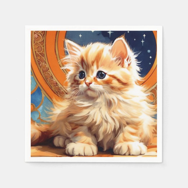 Servilleta De Papel Alphonse Mucha Art Nouveau Naranja Cat (Anverso)