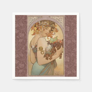Servilleta De Papel Alphonse Mucha Frutas Art Nouveau Vintage Doncella