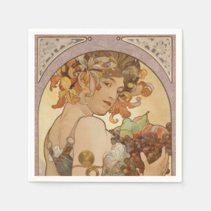 Servilleta De Papel Alphonse Mucha Frutas Art Nouveau Vintage Doncella