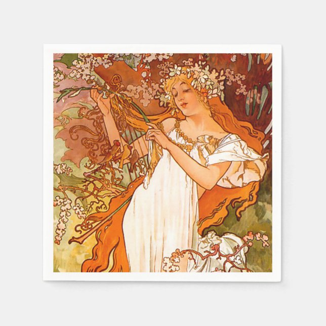Servilleta De Papel Alphonse Mucha modernidad primavera (Anverso)