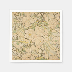 Servilleta De Papel Alphonse Mucha Peonies Peony Rosas Fawn 1897