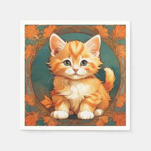 Servilleta De Papel Alphonse Mucha Style Naranja Cat