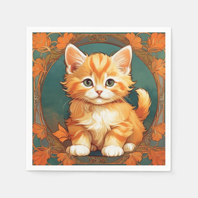 Servilleta De Papel Alphonse Mucha Style Naranja Cat (Anverso)