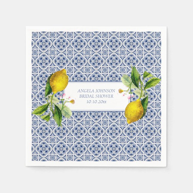 Servilleta De Papel Amalfi Coast Lemon Tiles Italy Personalized names (Anverso)