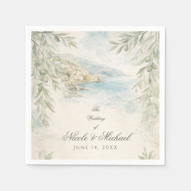 Servilleta De Papel Amalfi Reverie — Mediterranean Coastal Wedding (Anverso)