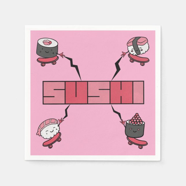Servilleta De Papel Amamos el Sushi - Amor Sushi - Obsesión ASL ILY (Anverso)