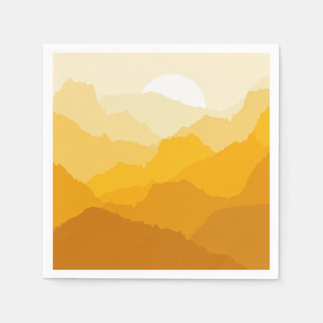 Servilleta De Papel Amanecer de montaña amarillo y naranja (Anverso)