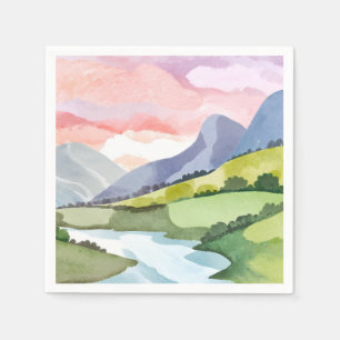Servilleta De Papel Amanecer en la ladera de la montaña verde   Pintur
