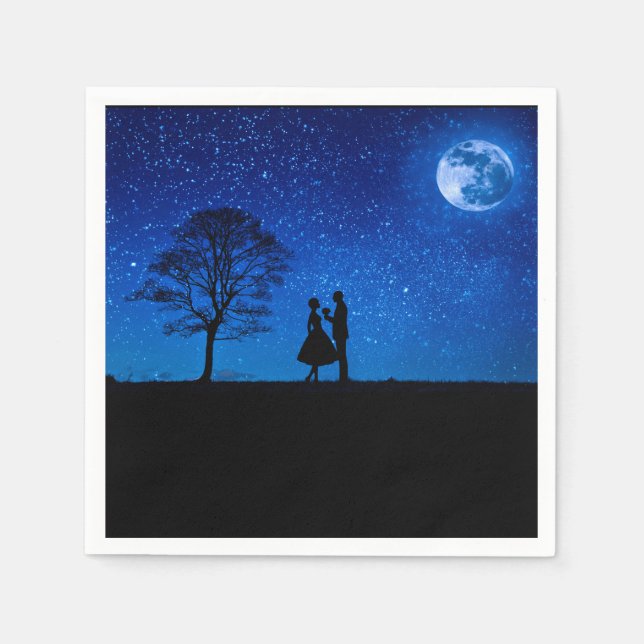 Servilleta De Papel Amantes bajo luna llena (Anverso)