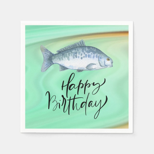 Servilleta De Papel Amantes de la pesca cumpleaños con acuarela Fish H (Anverso)