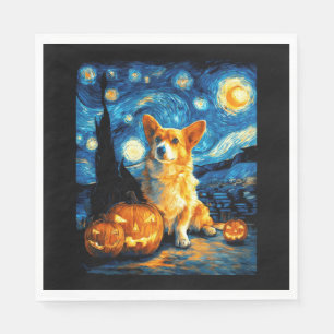 Servilleta De Papel Amantes de perros Corgi Pintura de van gogh noche