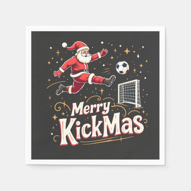 Servilleta De Papel Amantes del fútbol de Papá Noel y Feliz Kickmas (Anverso)