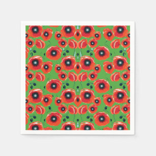 Servilleta De Papel Amapolas Rojas sobre Verde Manzana