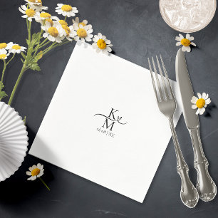 Servilleta De Papel Amar caligrafía Iniciales Corazón Negro B&W ID940