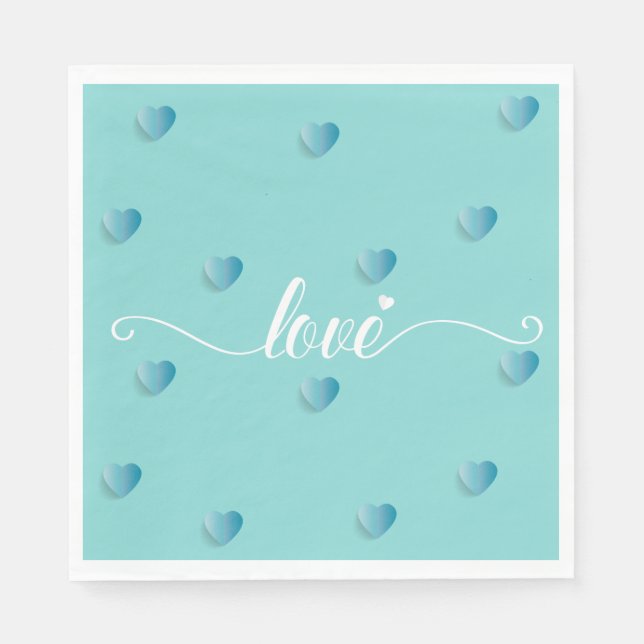 Servilleta De Papel Amar el corazón de la caligrafía cian (Anverso)