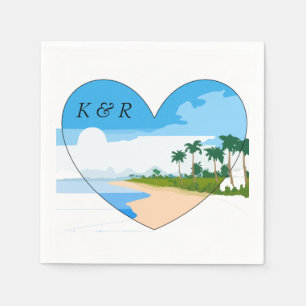 Servilleta De Papel Amar la playa con corazón y monogramas