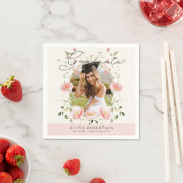 Servilleta De Papel Amaranto Rosa Floral Foto Graduación