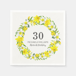 Servilleta De Papel Amarillo blanco Daffodil Wreath cumpleaños 30