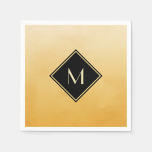 Servilleta De Papel Amarillo Cepillado Elegante Con Monograma De Oro S