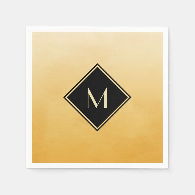 Servilleta De Papel Amarillo Cepillado Elegante Con Monograma De Oro S (Anverso)