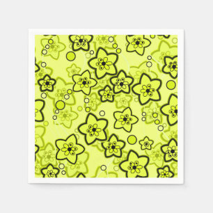 Servilleta De Papel Amarillo con patrón floral de neón brillante negro