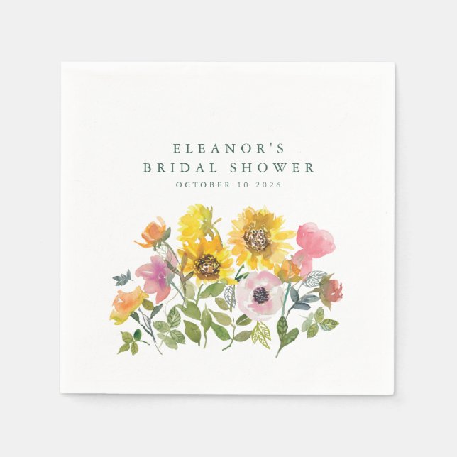 Servilleta De Papel Amarillo de Girasol Aquarela Regalo Personalizado  (Anverso)