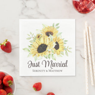 Servilleta De Papel Amarillo Girasol Floral Acaba de Casar Boda