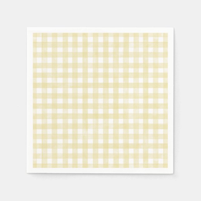 Servilleta De Papel Amarillo Mantequilla Gingham Clásico (Anverso)