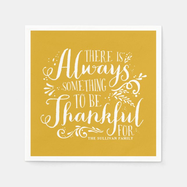 Servilleta De Papel Amarillo mostaza Siempre Agradecido Día de Acción  (Anverso)